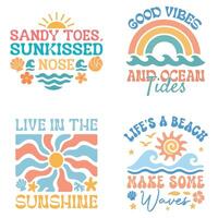 set of Boho Summer T-shirt Graphic Design, Retro Boho Summer Beach Illustration, Trendy Good Summer Vibes Art, Boho Summer Sunshine Design Sublimation vector