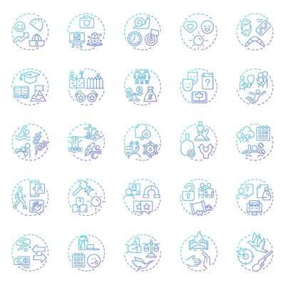Life idioms blue gradient concept icons. Personal growth, development. Success, knowledge. Icon pack. Round shape illustrations for infographic, presentation. Abstract idea