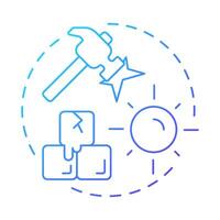 Break ice blue gradient concept icon. Networking, meeting. Social gathering. Sunlight, hammer. Round shape line illustration. Abstract idea. Graphic design. Easy to use in infographic vector