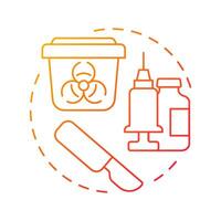 Sharps waste red gradient concept icon. Biohazard container. Medical equipment. Syringe, scalpel. Round shape line illustration. Abstract idea. Graphic design. Easy to use in presentation, article vector