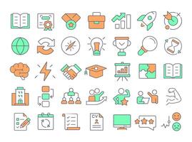 Career planning RGB color icons set. Corporate hierarchy, company structure. Personal growth. Isolated illustrations. Simple filled line drawings collection. Editable stroke vector