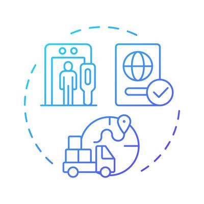 Border checks blue gradient concept icon. Systematic control of boundaries crossing. IBM system. Round shape line illustration. Abstract idea. Graphic design. Easy to use in promotional material