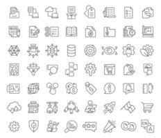 Product information management line icons set. Data required for goods selling. Distribution channels. Isolated outline illustrations. Thin lineart iconset symbols. Editable stroke vector