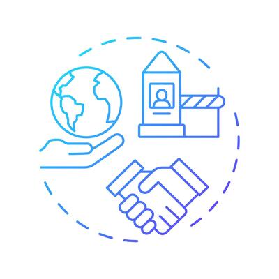 Action in third countries blue gradient concept icon. Four filter model of integrated border management. Round shape line illustration. Abstract idea. Graphic design. Easy to use in presentation