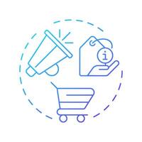 Marketing descriptions blue gradient concept icon. Engage customers to drive sales. Product data sheet. Round shape line illustration. Abstract idea. Graphic design. Easy to use in presentation vector