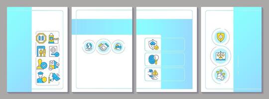 Integrated border management blue brochure layout. National security service maintenance. Leaflet advertising design with color line icons. Editable 4 pages vector