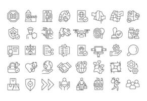 Integrated border management line icons set. International security strategy. IBM service development. Isolated outline illustrations. Thin lineart iconset symbols. Editable stroke vector