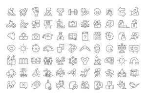 Life idioms linear icons set. Workload balance. Communication, relationships. Goals, milestones. Customizable thin line symbols. Isolated outline illustrations. Editable stroke vector