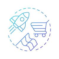 Faster time to market blue gradient concept icon. Products launching improvement. Benefit of using PIM system. Round shape line illustration. Abstract idea. Graphic design. Easy to use in presentation vector