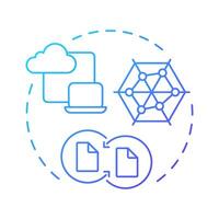 Product data syndication blue gradient concept icon. Distributing synchronizing information. Feature of PIM. Round shape line illustration. Abstract idea. Graphic design. Easy to use in presentation vector
