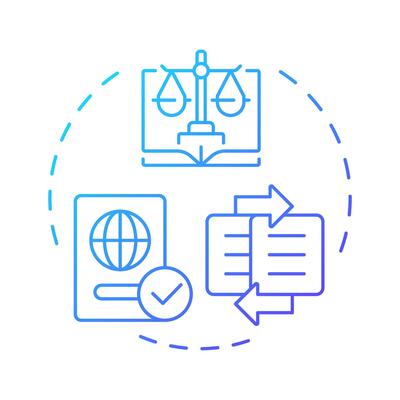 Legislative integration blue gradient concept icon. Law regulation. Area of IBM collaboration. Round shape line illustration. Abstract idea. Graphic design. Easy to use in promotional material