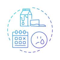 Dont cry over spilt milk blue gradient concept icon. Calendar, time. Upset, crying. Round shape line illustration. Abstract idea. Graphic design. Easy to use in infographic, presentation vector