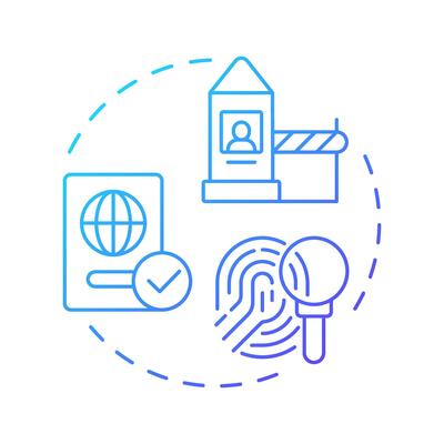Boundaries control blue gradient concept icon. Security. Four filter model of integrated border management. Round shape line illustration. Abstract idea. Graphic design. Easy to use in presentation