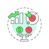 Focus on value multi color concept icon. Cost efficiency. Statistical graph, analysis. Round shape line illustration. Abstract idea. Graphic design. Easy to use in blog post, presentation vector
