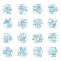 Workflow management soft blue concept icons. Teamwork organization, customer experience. Icon pack. Round shape illustrations for advertising, marketing. Abstract idea vector