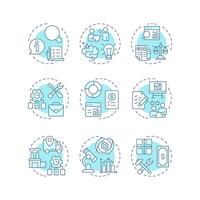 Value engineering soft blue concept icons. Data analysis, statistical metrics. Workflow organization. Icon pack. Round shape illustrations for infographic. Abstract idea vector