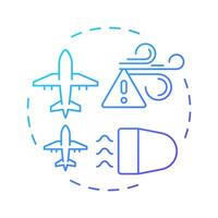 Wake turbulence blue gradient concept icon. Weather condition, airflow. Aircraft control loss. Round shape line illustration. Abstract idea. Graphic design. Easy to use in article, blog post vector