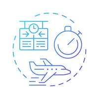 Reduced flight delays blue gradient concept icon. Departure time, aircraft schedule. Airline timetable. Round shape line illustration. Abstract idea. Graphic design. Easy to use in article, blog post vector