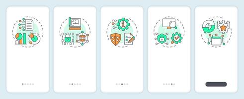 ITIL management onboarding mobile app screen. IT infrastructure. Walkthrough 5 steps editable graphic instructions with linear concepts. UI, UX, GUI vector