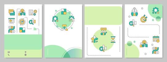 Overproduction green circle brochure layout. Workflow management. Teamwork, partnership. Leaflet advertising design with color line icons. Editable 4 pages vector