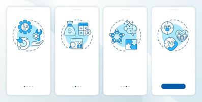 Value engineering techniques onboarding mobile app screen. Walkthrough 4 steps editable graphic instructions with linear concepts. UI, UX, GUI vector