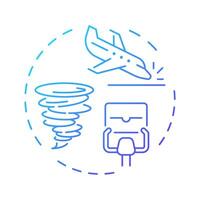 Inflight control loss blue gradient concept icon. Aviation safety, accident. Weather, turbulence. Round shape line illustration. Abstract idea. Graphic design. Easy to use in article, blog post vector
