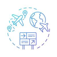Direct flight routes blue gradient concept icon. Aircraft trip, tourism. Travelling, journey. Round shape line illustration. Abstract idea. Graphic design. Easy to use in article, blog post vector