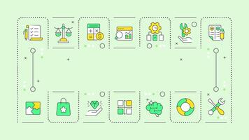 Value engineering green word concept. Process management, workflow organization. Statistics, market. Typography banner. Illustrationwith title text, editable icons color vector