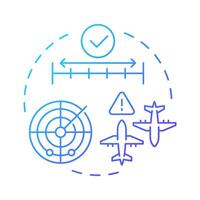 Separation loss blue gradient concept icon. Aircrafts safety distance. Radar system, tracking. Round shape line illustration. Abstract idea. Graphic design. Easy to use in article, blog post vector