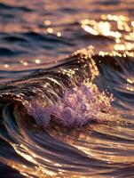 Sparkling ocean waves at sunset capture tranquil beauty photo