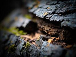 Details of a moss-covered log in an outdoor forest setting photo