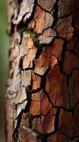 A close up of a tree with cracks and bark photo