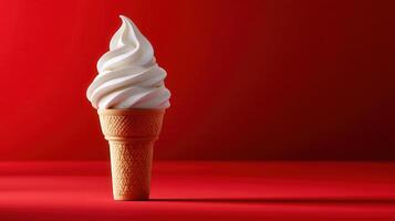 Delicious soft serve ice cream cone against vibrant backdrop photo