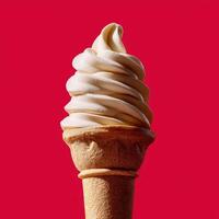 Swirled soft serve ice cream cone with vibrant background photo