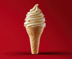 Soft serve ice cream cone on a red background photo