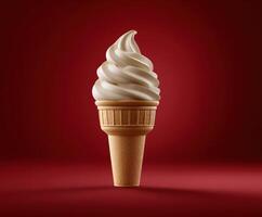Swirling vanilla soft serve ice cream in a cone photo