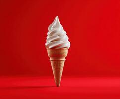 Classic soft serve ice cream cone on a red background photo
