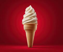 Soft serve ice cream cone with a vibrant red background photo