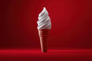 Delicious soft serve ice cream cone against red background photo