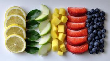 Vibrant fruit display showcases fresh dessert ingredients photo