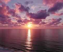 Sunset over the ocean with colorful clouds on the horizon photo