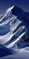 Snowy mountain peaks bathed in twilight light photo