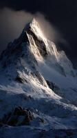 Stunning view of a snow-capped mountain peak at sunrise photo
