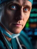 Medical professional with focused expression in operating room photo