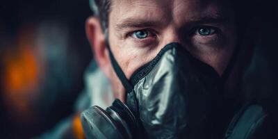 Man wears mask while working in hazardous environment photo