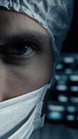Close-up of a medical professional focusing on patient care photo