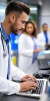 Medical professionals collaborate in a modern healthcare setting photo