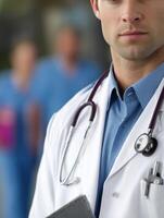 Healthcare professional in clinic setting discussing patient care photo