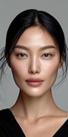 Beautiful close-up portrait of a woman with natural makeup photo