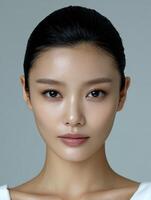 Model portrait showcasing natural beauty and elegance in studio photo